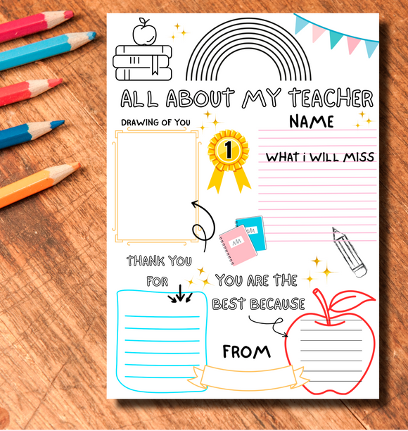 All About My Teacher, Activity Print, Thank You