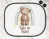 Personalised Car Sun Shade, Baby On Board Shade, Rainbow Bear Shade