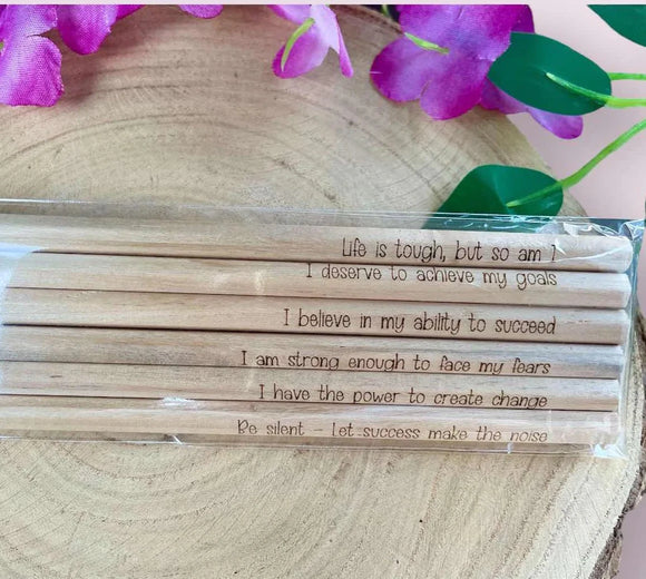 Natural wood pencils with motivational quotes