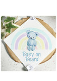 Personalised Car Sun Shade, Baby On Board Shade, Rainbow Bear Shade