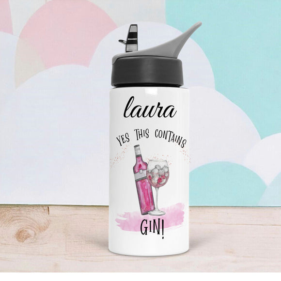 Personalised Water Bottle, Fun Gin Design, Gin Gift