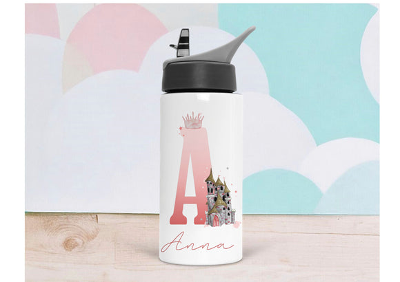 Personalised Children's Princess Alphabet Water Bottle, Princess Castle Water Bottle, Princess Gift