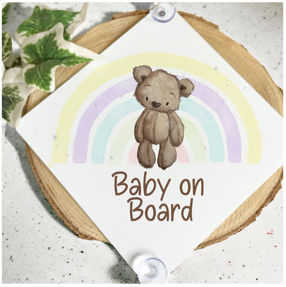 Bear Rainbow Baby On Board Car Sign