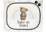 Personalised Car Sun Shade, Baby On Board Shade, Rainbow Bear Shade