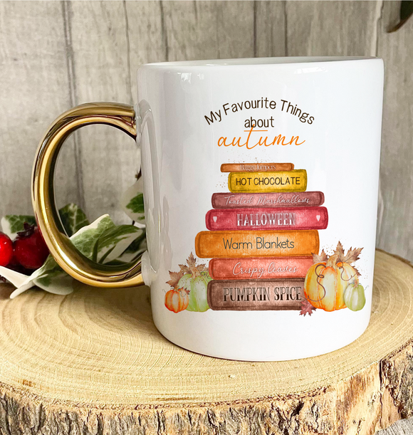 Personalised autumn book stack mug