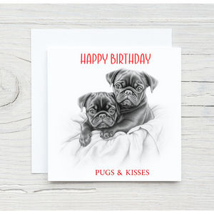 Sketchy Pugs Valentines Card, Birthday Card