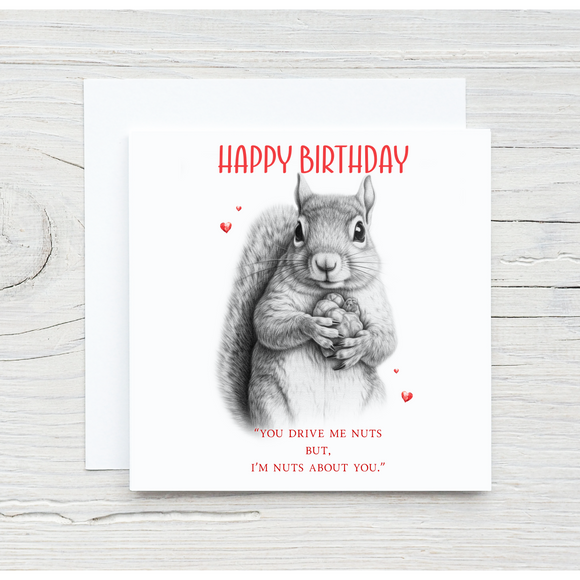 Sketchy Squirrel Valentines Card, Birthday Card