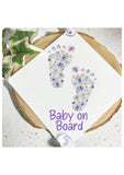 Personalised Car Sun Shade, Baby On Board, Floral Footprints Shade