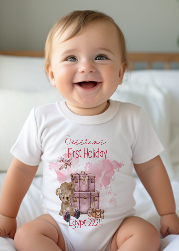 Personalised First Holiday T-Shirt, First Flight T-Shirt, First Time Flyer, Traveling Bear T-Shirt, Children's Travel T-Shirt (Copy)