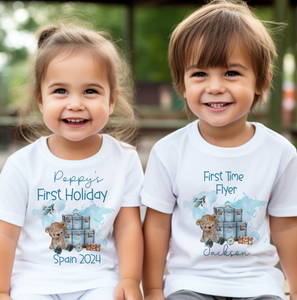 Personalised First Holiday T-Shirt, First Flight T-Shirt, First Time Flyer, Traveling Bear T-Shirt, Children's Travel T-Shirt