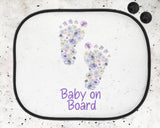 Personalised Car Sun Shade, Baby On Board, Floral Footprints Shade