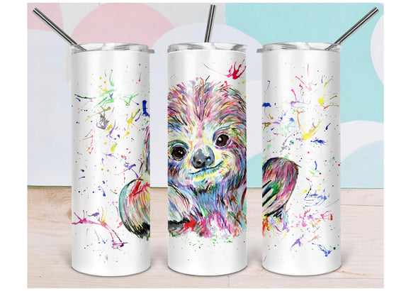 Personalised Tall Skinny Tumbler, Rainbow Sloth Insulated Cup, Sloth Gift