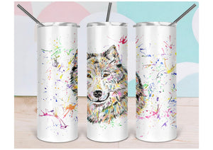 Personalised Tall Skinny Tumbler, Rainbow Wolf Insulated Cup, Wolf Gift