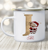 Santa Bear Alphabet Christmas Enamel Mug