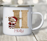 Santa Bear Alphabet Christmas Enamel Mug