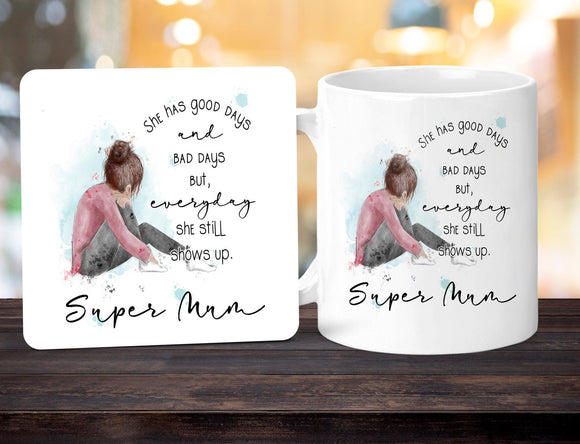 Personalised Mug Gift , Mombie Tired Mum Mug, Mug & Coaster Gift Set, Tired Mum Gift, Gift For Her, Motivational Gift