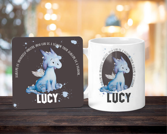 Personalised Mug Gift, Dragon Mug , Mug & Coaster Gift Set, Dragon Gift