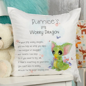 Personalised Worry Dragon Cushion, Children's Gift Cushion, Mental Health Gift, Baby Dragon Gift