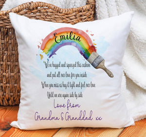 Personalised Rainbow Hug Cushion, Virtual Hug, Thinking Of You Gift