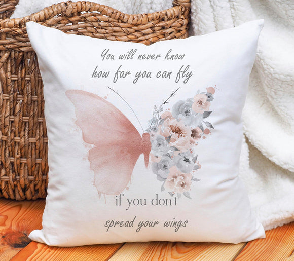 Rose Gold Floral Butterfly Cushion