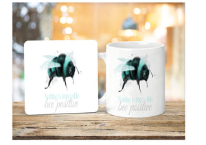 Personalised Mug Gift, Teal Bee Mug, Motivational  Gift, Mug & Coaster Gift Set, Bee Gift