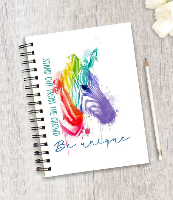 Personalised Rainbow Zebra Notebook gift, Positivity Notebook