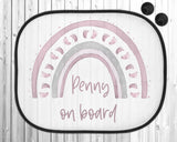 Personalised  Baby On Board Sign, Pink , Blue Footprint Rainbow, Car Sign