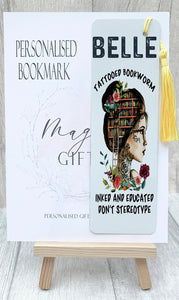 Personalised  Bookmark, Nerdy Book Girl Bookmark, Inked Bookworm