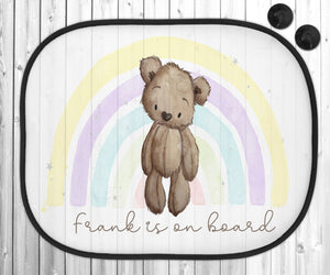 Personalised Car Sun Shade, Baby On Board Shade, Rainbow Bear Shade