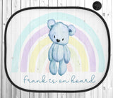 Personalised Car Sun Shade, Baby On Board Shade, Rainbow Bear Shade
