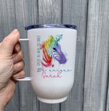 Personalised Zebra Tall Skinny Tumbler, Rainbow Zebra Beaker, Insulated Beaker, Zebra Gift