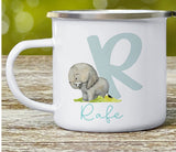 Personalised Safari Alphabet Enamel Mug, Childrens Safari Mug, Children's Camping Mug, Tin Cup