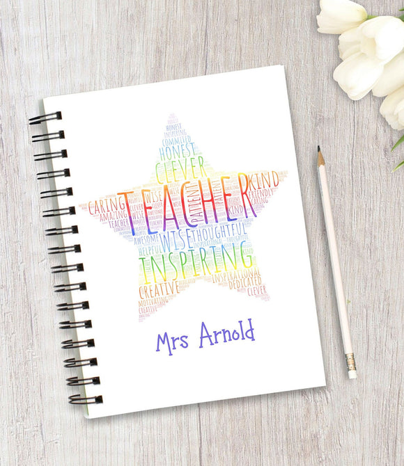Personalised Teacher Notebook, Thank You Notebook Gift, End Of Year Gift