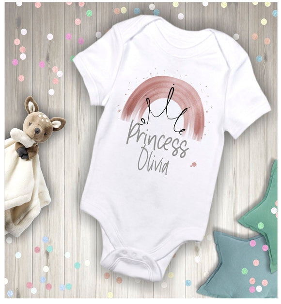 Personalised Baby Vest, Prince, Princess Crown And Rainbow Baby Vest