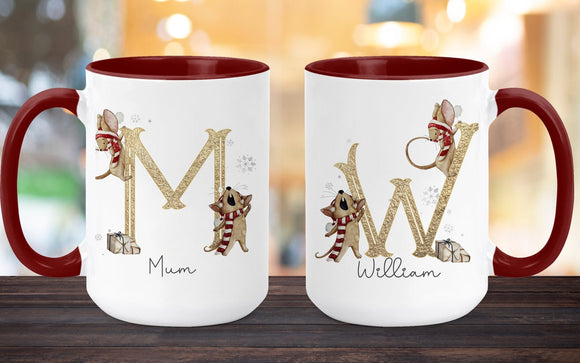 Christmas Mouse Initial Mug