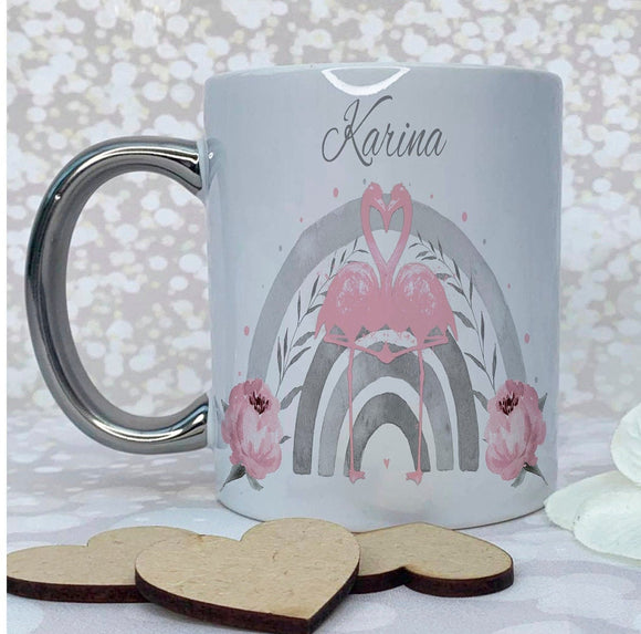 Personalised Flamingo Silver Handled Mug