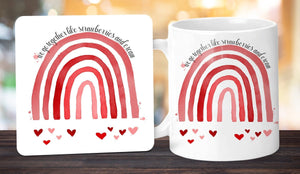 Personalised Heart and  Rainbow Mug, Mug  Gift Set, Anniversary Gift, Wedding Gift, Engagement Gift