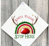 Santa Stop Sign, Santa Stop Here Window Sign, Reindeer Rainbow Stop Here Sign, Christmas Decor