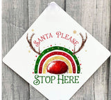 Santa Stop Sign, Santa Stop Here Window Sign, Santa Gold Rainbow Rainbow Stop Here Sign, Christmas Sign