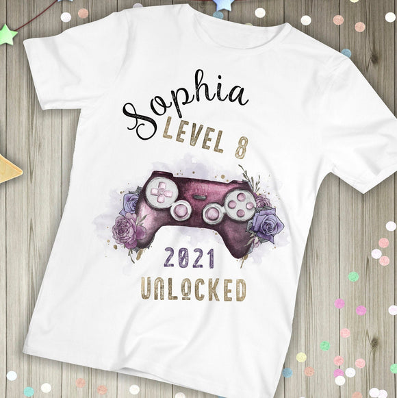 Personalised Game Controller Birthday T-shirt, Girl Gamer, Girl's Birthday Gift