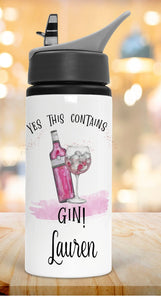 Personalised Water Bottle, Fun Gin Design, Gin Gift