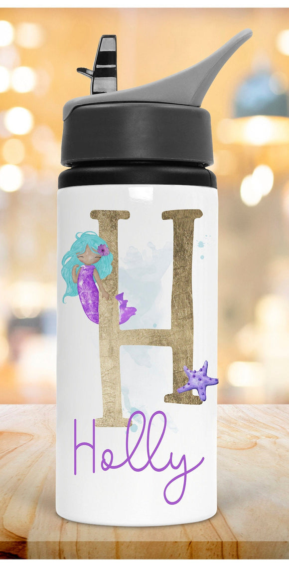 Personalised Children's Water Bottle, Mermaid Initial Water Bottle, Water Bottle Gift