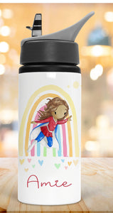 Personalised Children's Water Bottle, Super Hero Boy Girl Rainbow Bottle, Super Hero Gift