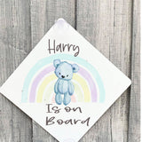Personalised  Baby On Board  Sign, Baby Bear Rainbow, Baby On Board Car Sign