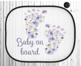 Personalised Baby On Board Sign, Lilac Floral footprint, Blue Floral Footprint, Car Sign