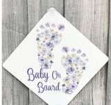 Personalised Baby On Board Sign, Lilac Floral footprint, Blue Floral Footprint, Car Sign