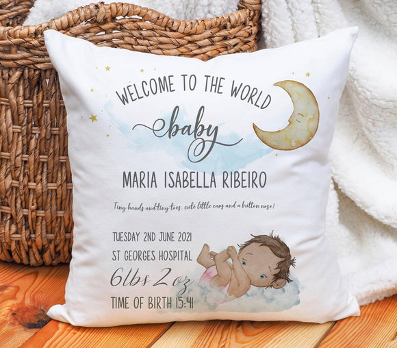 Personalised New Baby Cushion, Birth Stats Gift, Newborn Gift