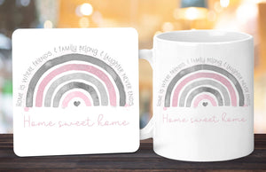 Personalised Mug Gift, Rose And Grey Rainbow Mug, Mug & Coaster Gift Set, Rainbow Gift