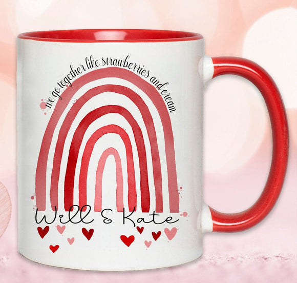 Personalised  Hearts And  Rainbow Mug Set, Engagement Gift, Anniversary Gift, Wedding Gift, Valentines