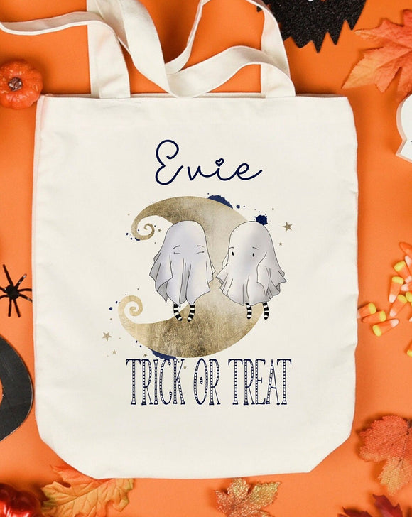 Personalised Trick Or Treat Bag, Halloween Treat Bag, Ghost Bag, Childs Tote